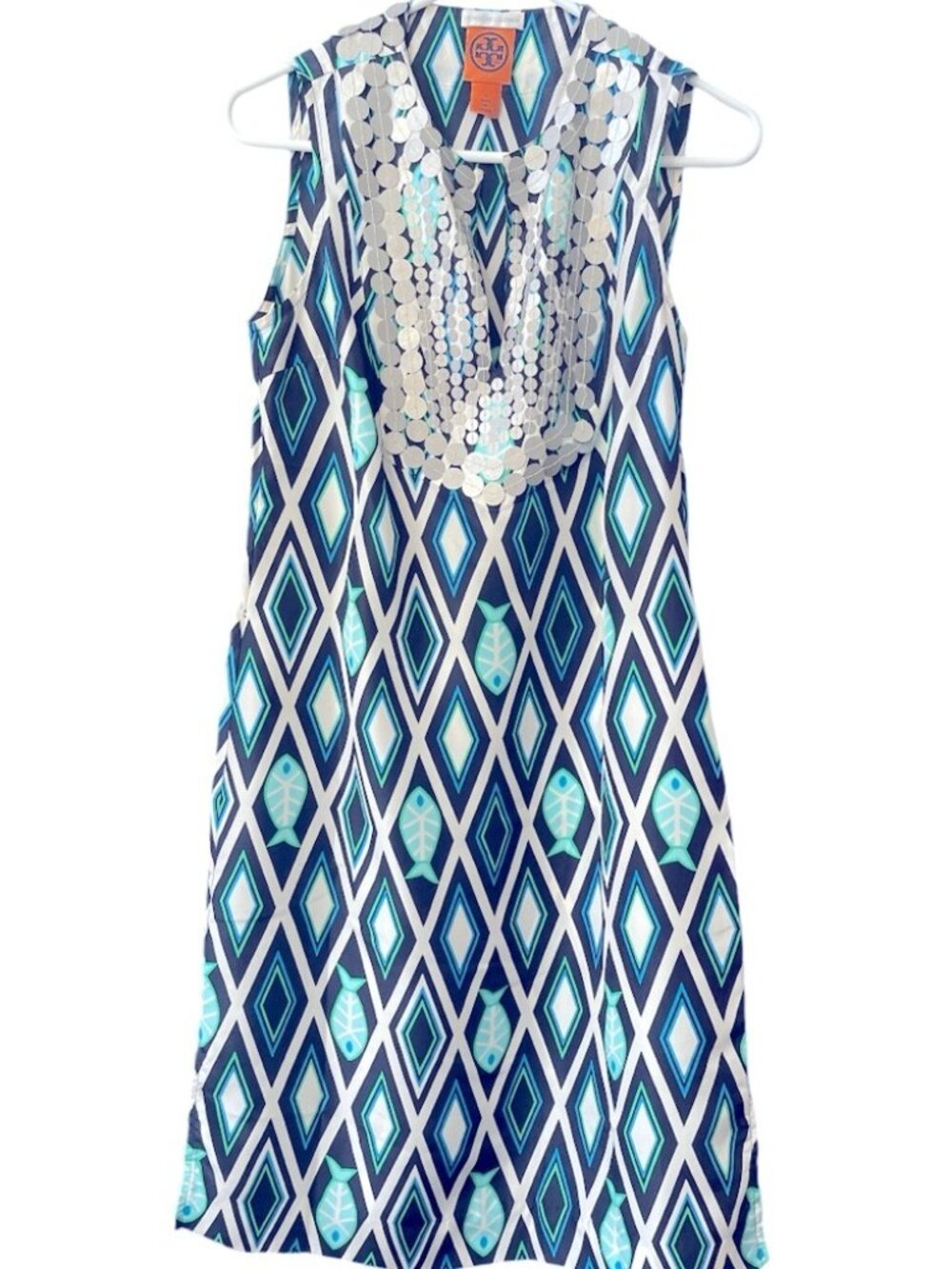 TORY BURCH FISH PRINT SILK DRESS